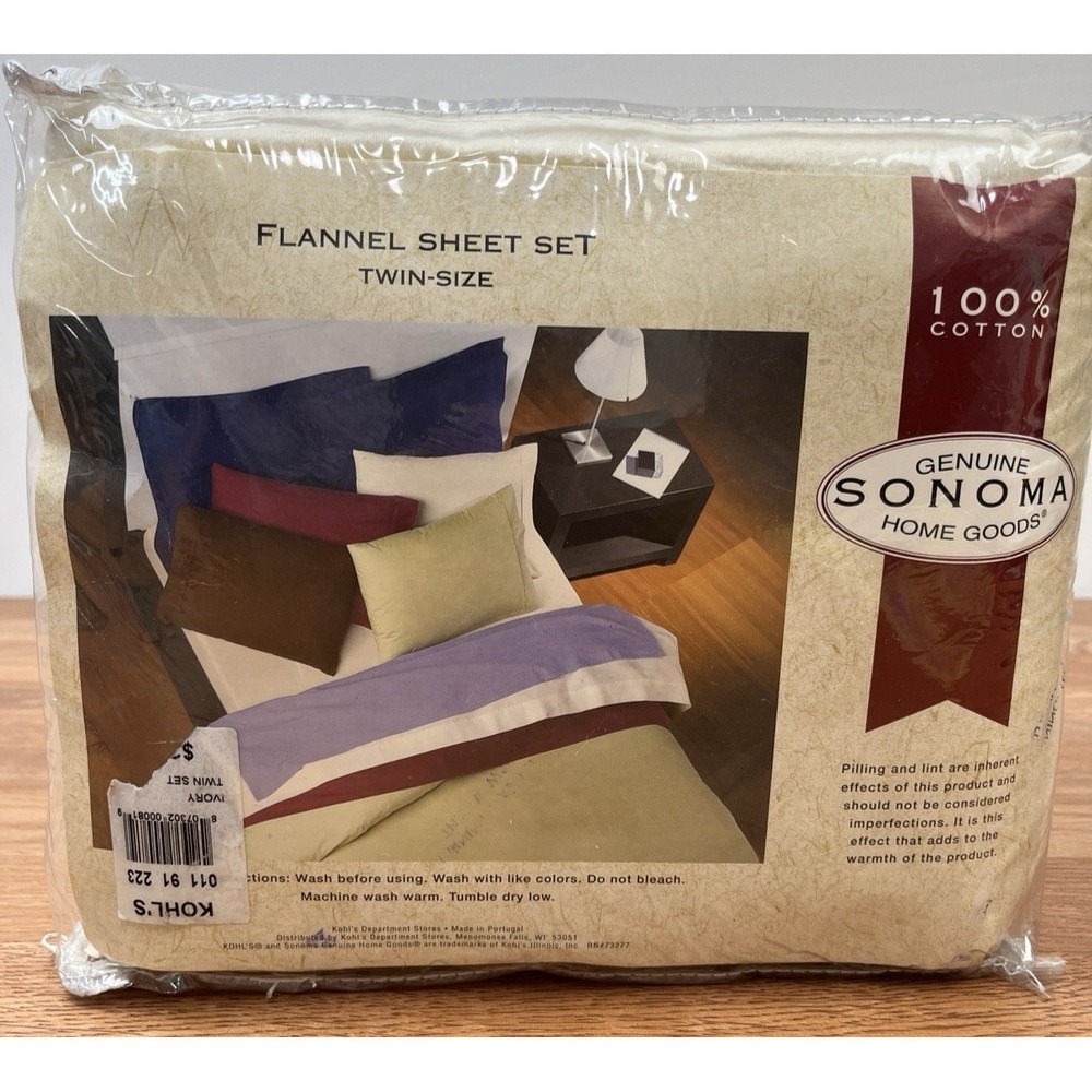 Sonoma Flannel Sheet Set in Ivory, Twin Size, 100% Cotton NEW in Package